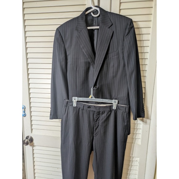 Canali Men's Nvy Blue/Lt Blue pinstripe 2-Piece Suit 44R 36x29 100% Wool - EUC